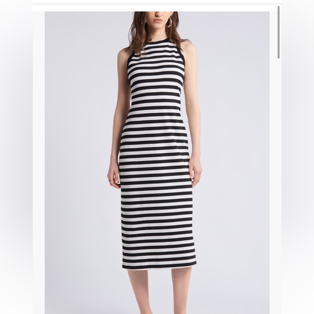 Nordstrom Black and White Striped Midi Dress